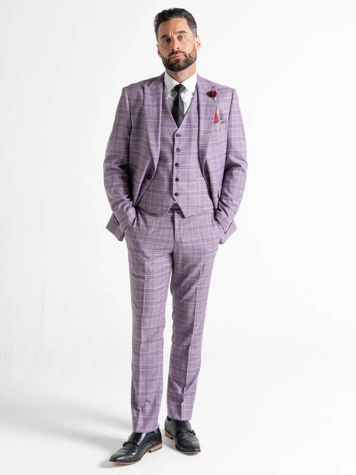 Kensington - Lilac with White and Navy Blue Checks for wholesale by V2 classic