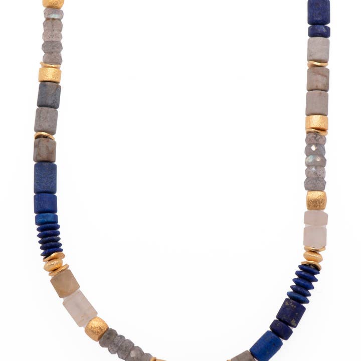 Labradorite, Lapis, Jasper and Dendrite Necklace 5mm 24K Fair Trade Gold Vermeil for wholesale by Joyla Jewelry
