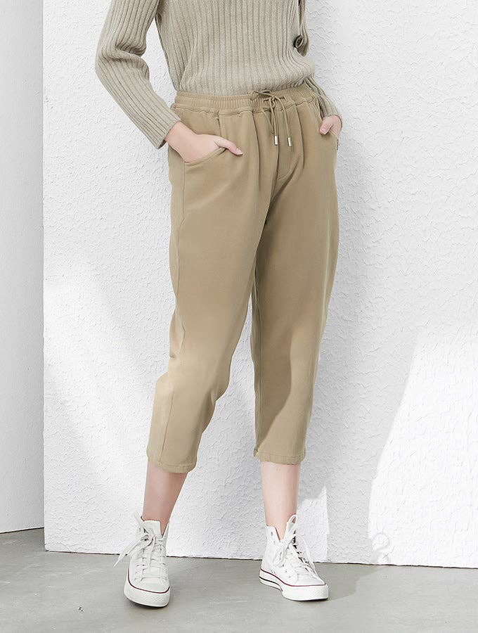 Caqui Pantalones casuales anchos a rayas verticales con cintura elástica con cordón en la cintura, color beige zanahoria de venta al por mayor en Faire9