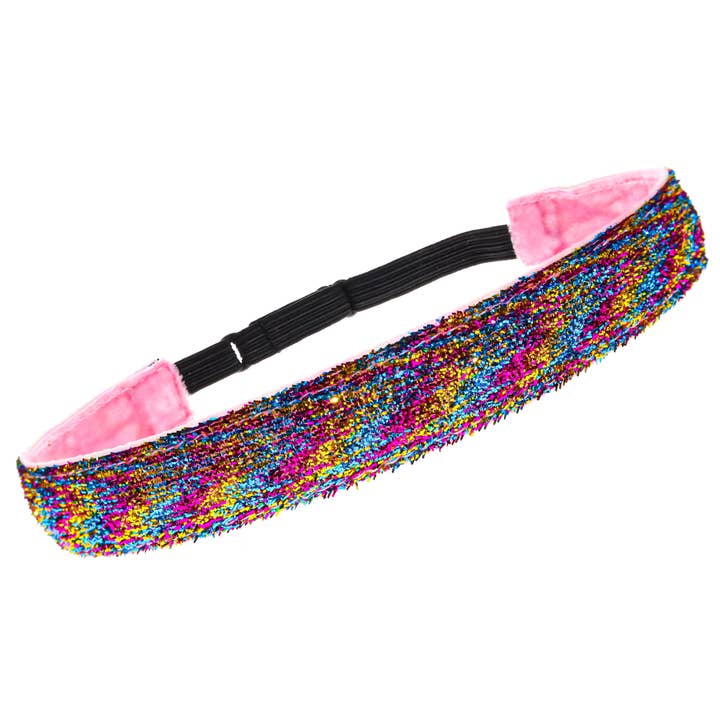 Adjustable No Slip Glitter Headband for Girls - Rainbow for wholesale by Frog Sac