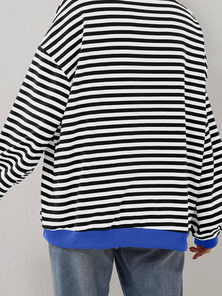 Lovesoft - Wholesale Sweatshirt - Women's - Stripe Oversized Contrast Trim Pullover Sweatshirt10