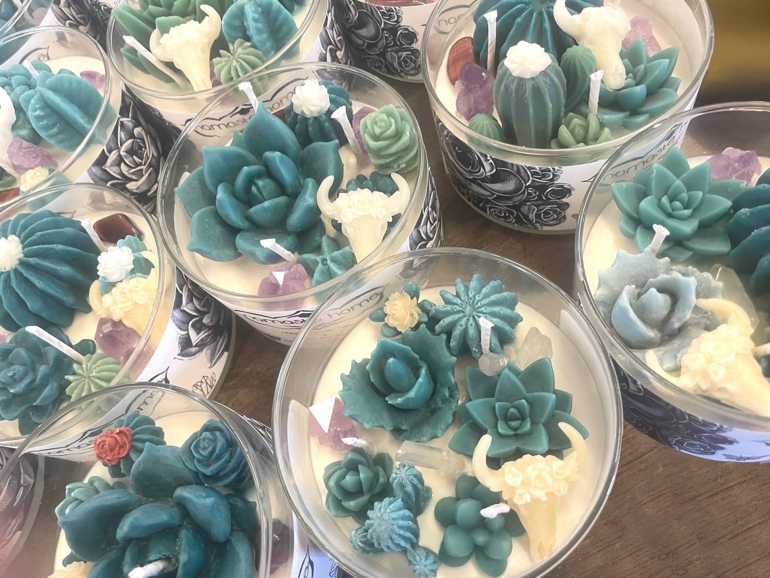 Namaste Home - Wholesale Jar/Filled Candle - Succulent Crystal Terrarium Candles, Echeveria Desert Candle7