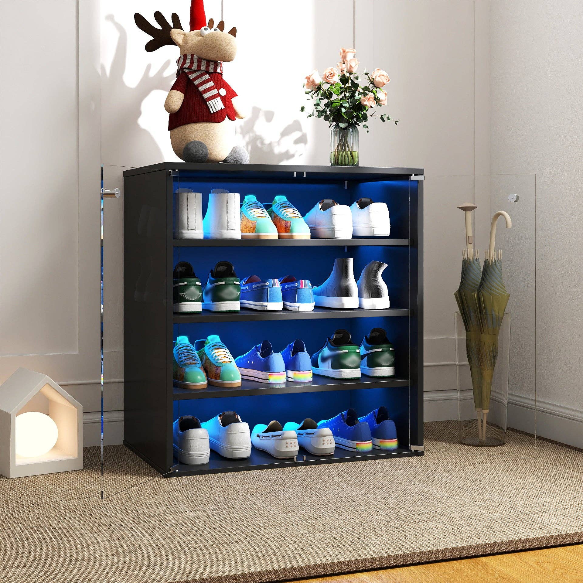 HOMYCASA DESIGN INC - Wholesale Shoe Rack - Black Salon 4-Tier Storage Display Cabinet & RGB LED Light2