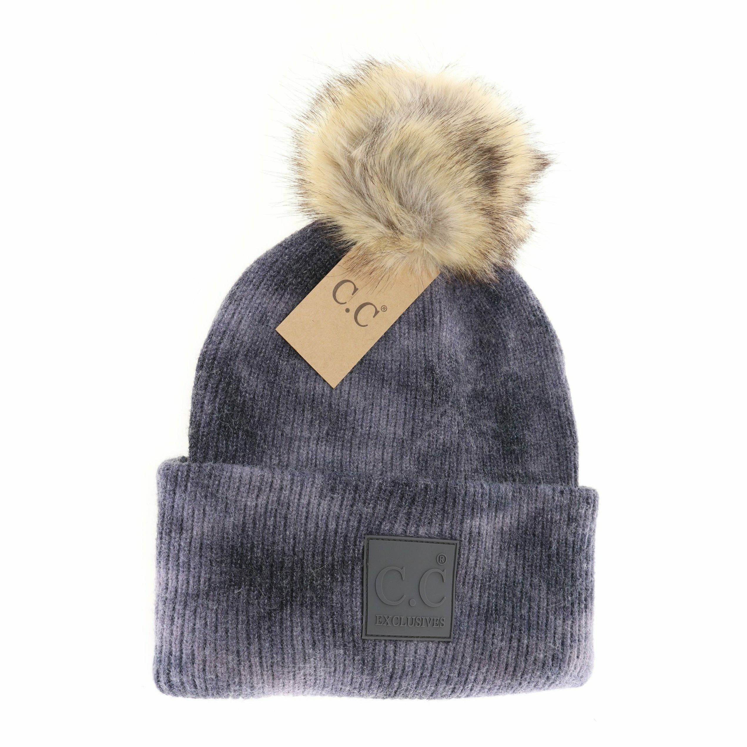 C.C Beanie – Großhandel Beanie – Damen – Batikmütze mit Pelz und Pompon C.C. HAT7380POM2