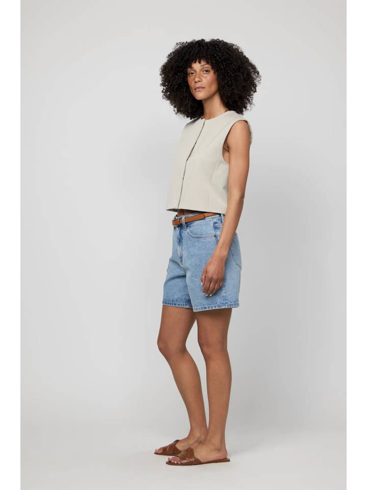 Léger usé Short long en jean taille haute Emmerson, lavage clair usé en vente sur Faire3