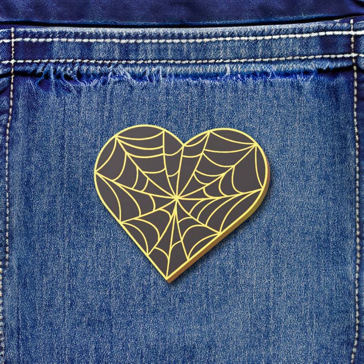 Studio Ten Design - Wholesale Lapel Pin/Button - Black Cobweb Heart Hard Enamel Pin