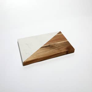 The Live Edge - Acacia Wood and Marble Cutting Board, Marble Cheese Board,  Stone Cutting Board, Marble Board for serving | White Marble Cutting Boards