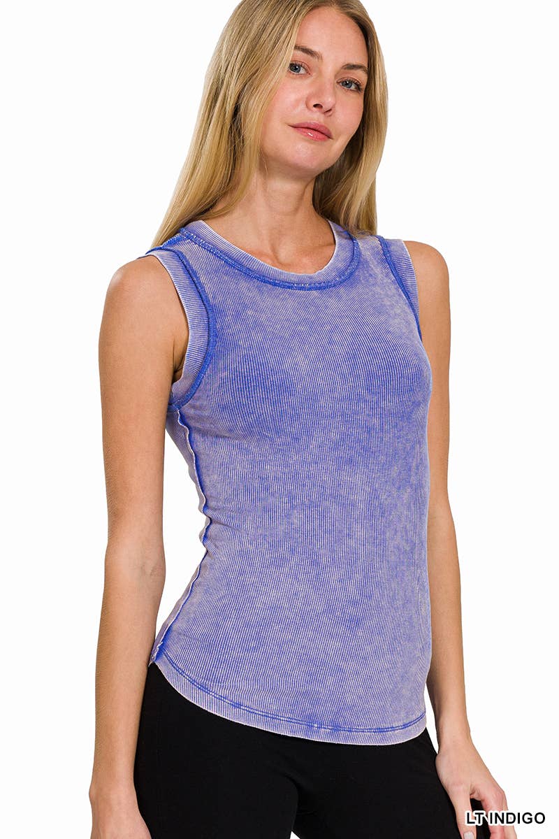 42POPS – wholesale Linne (Tryckt) - Dam – TVÄTTAT RIBBAT LINNE MED DJUP RUND HALS2