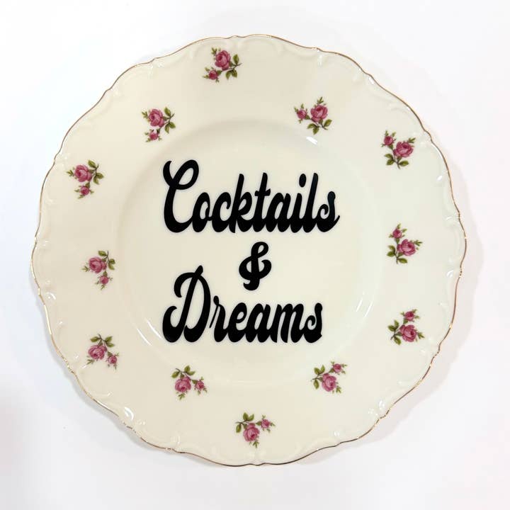 Assiettes Vintage à Jurons - "Cocktails & Rêves" pour la vente par Un Peche Mignon