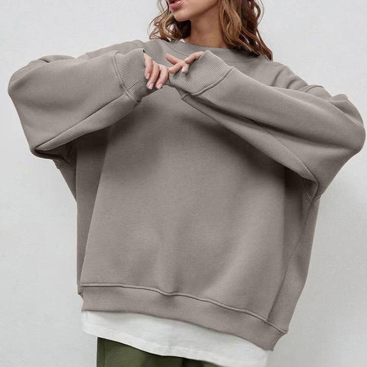UZ Wholesale Store - Wholesale Sweatshirt - Women's - Casual Loose Fit Solid Color Crewneck Cotton Sweatshirt