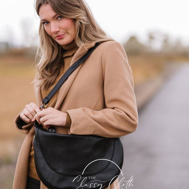 The Classy Cloth WS - Wholesale Crossbody Bag - Women's - Camila Crescent Moon Bag - Black White Aztec RTS6