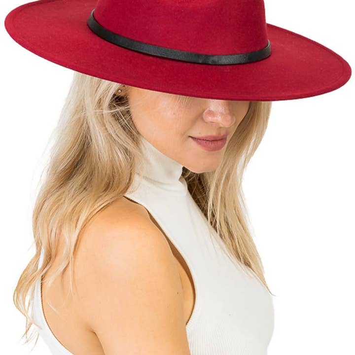 Cap Zone - Wholesale Fedora - Women's - Red Bottom Black Belt Rancher Hat Wide Brim22