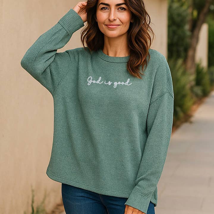 God Is Good Ribbed Christian Sweatshirt for wholesale by MELODY FAYE