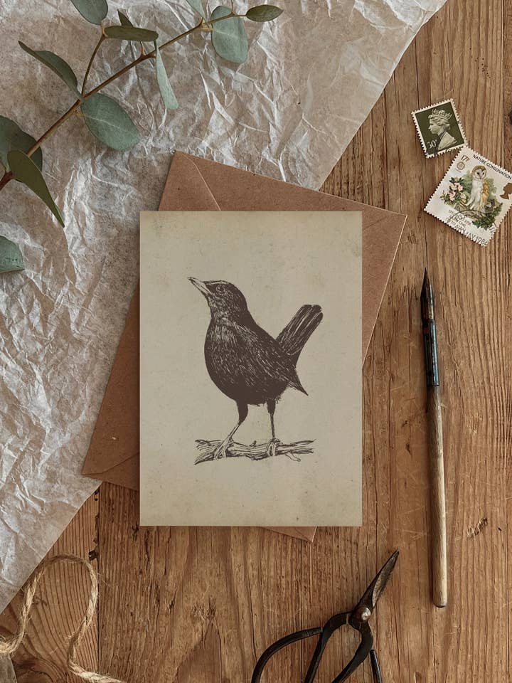 Blackbird Pen & Ink Vintage Finish Card for wholesale by Brooke Marie
