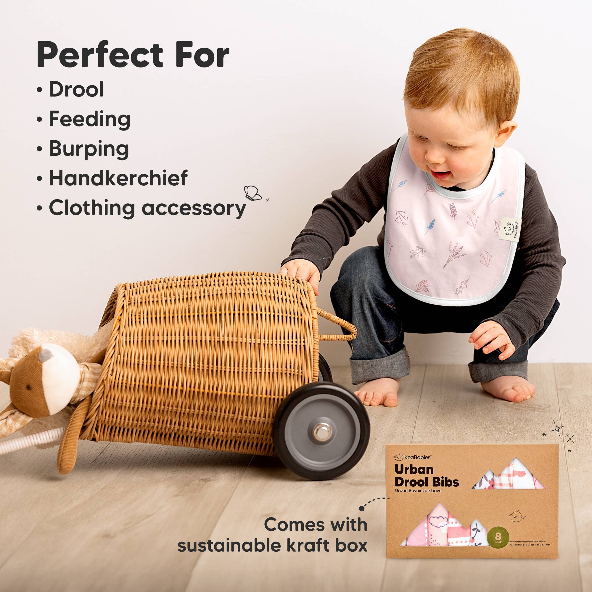 Sweet Charm 8-pack Urban Drool Bibs for Teething Baby Boys and Girls for wholesale on Faire6