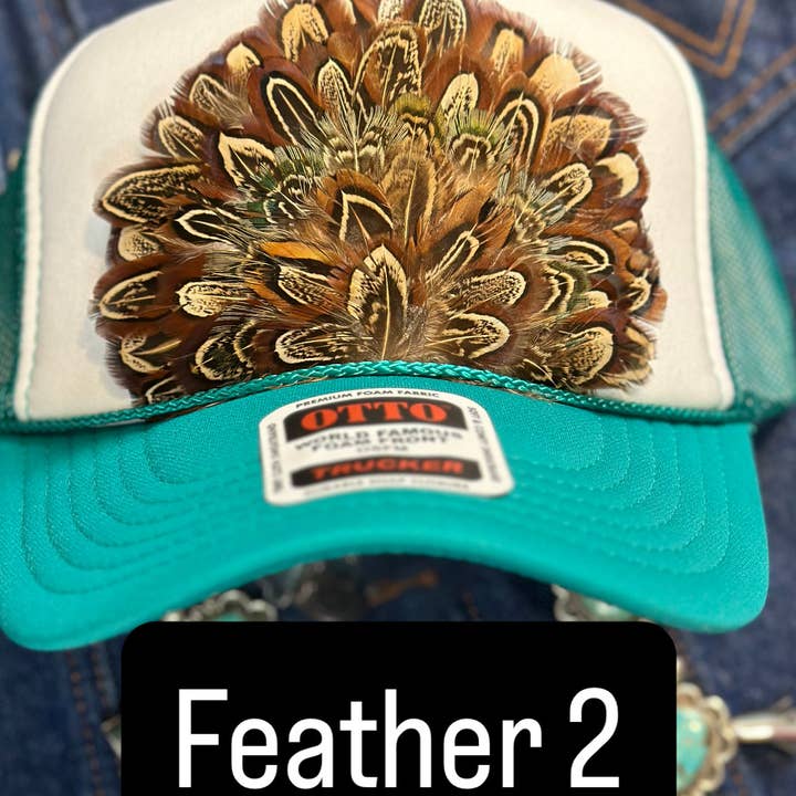 High Ho Silversmithing - Wholesale Trucker Hat - Women's - JADE AND WHITE FEATHER TRUCK HAT1