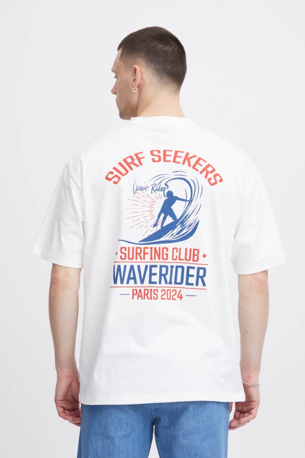 Snow White Relaxed Fit Paris 2024 Olympics Surfing Graphic Tee for wholesale on Faire5