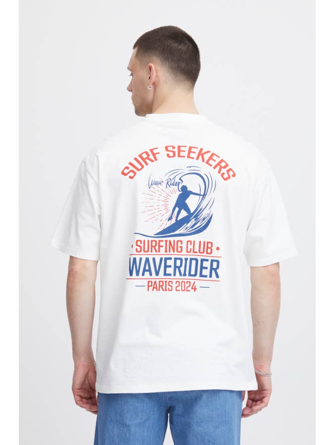 Snow White Relaxed Fit Paris 2024 Olympics Surfing Graphic Tee for wholesale on Faire5