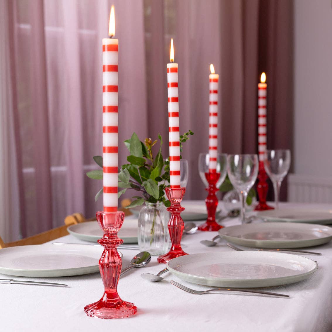 Talking Tables UK - Wholesale Tapered Candle/Candlestick - Red & White Stripe Straight Dinner Candles - Display | Valentines |2