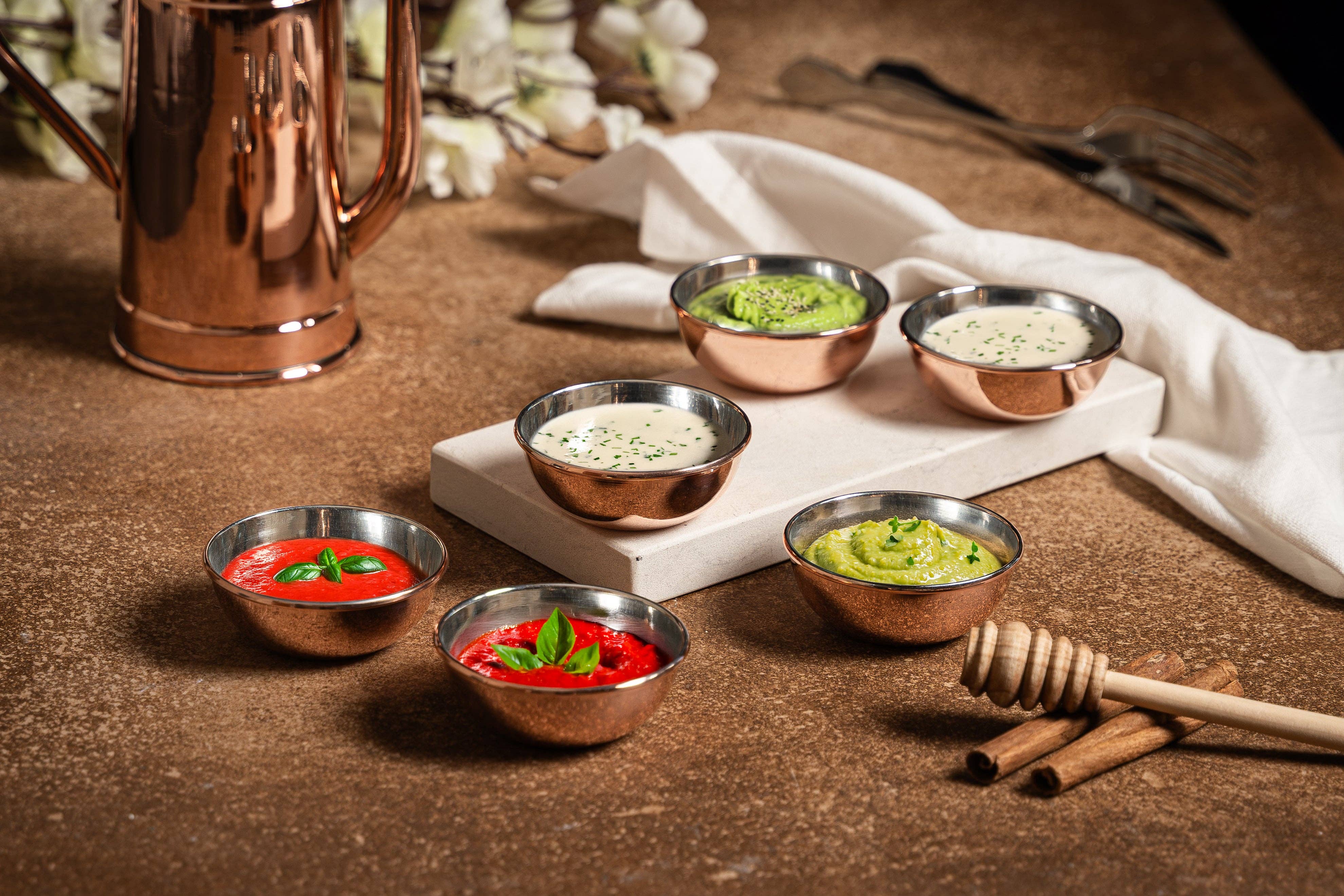 Olive Oil Anatolia - Wholesale Condiment/Dip Bowl - Set Of Six Handcrafted Copper Oil & Sauce Dipping Bowls1