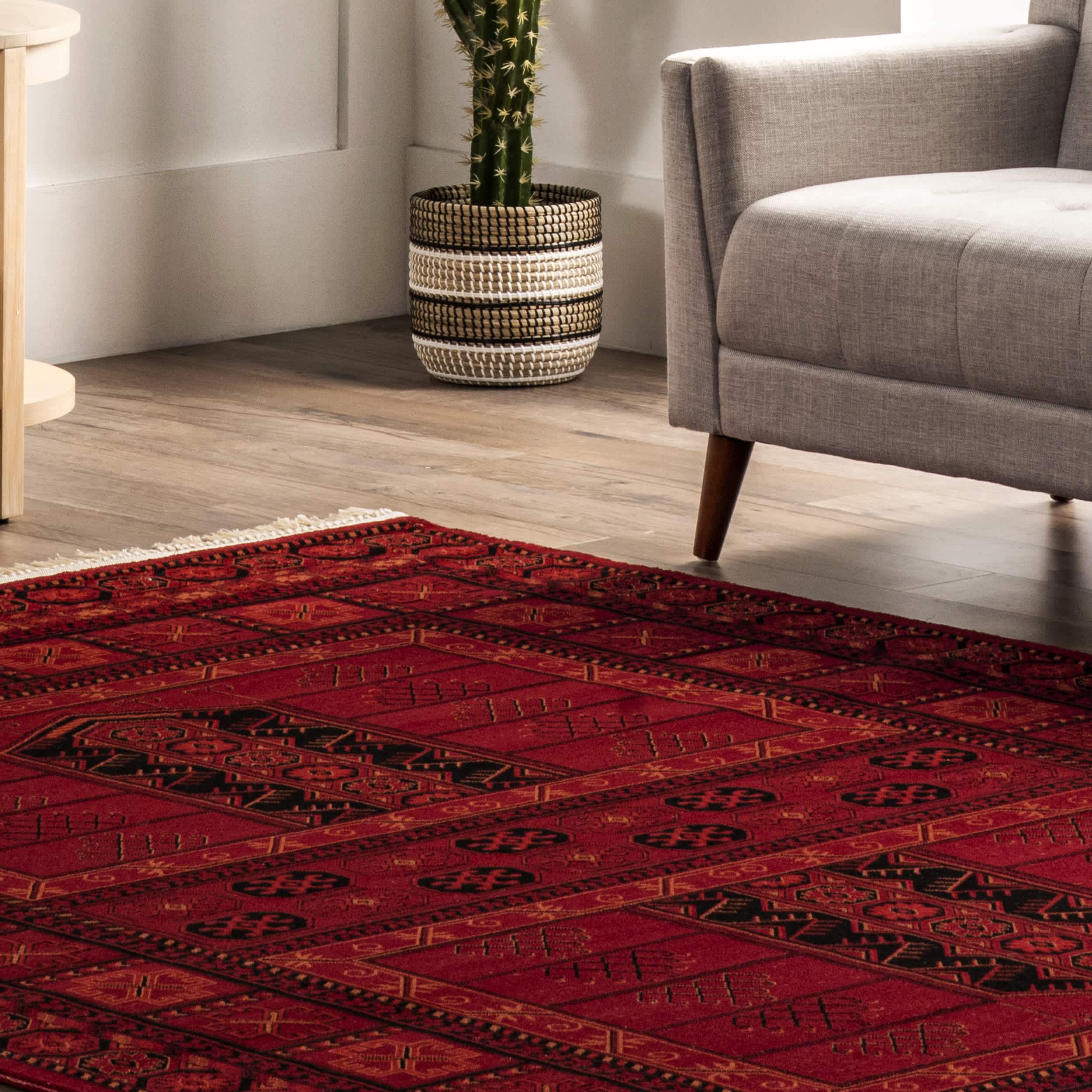 Red Billie Traditional Paneled Fringe Area Rug for wholesale on Faire7