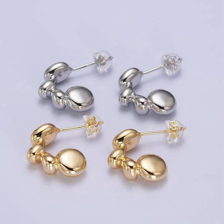 Boule à bulles arrondie géométrique en forme de C en or et argent | AB071 AB072 pour la vente par Aim Eternal