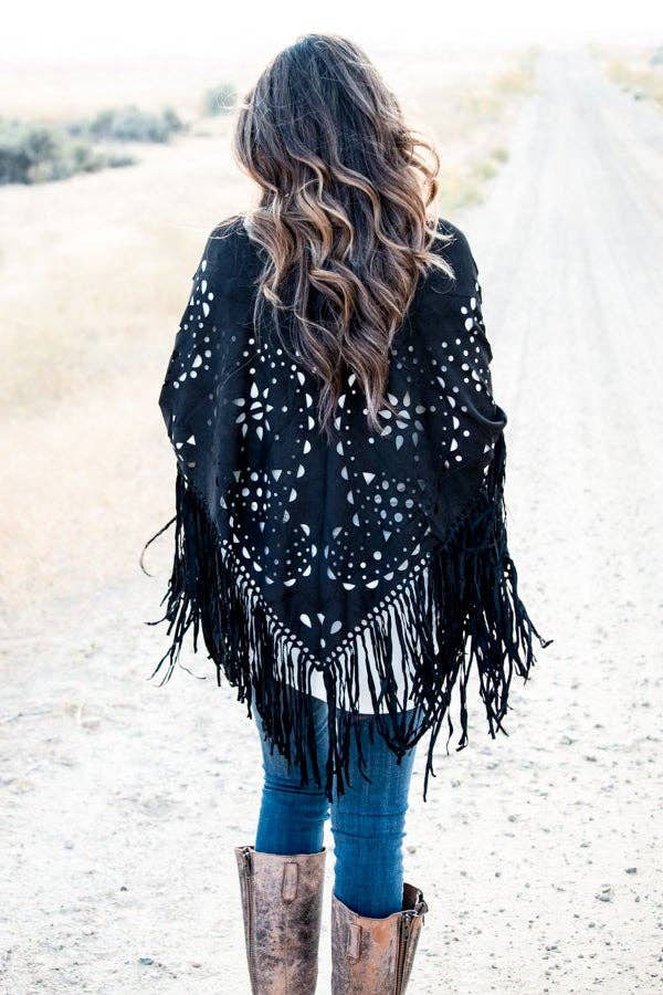 Hipster Row - Wholesale Poncho - Women's - Suede Fringe Poncho14