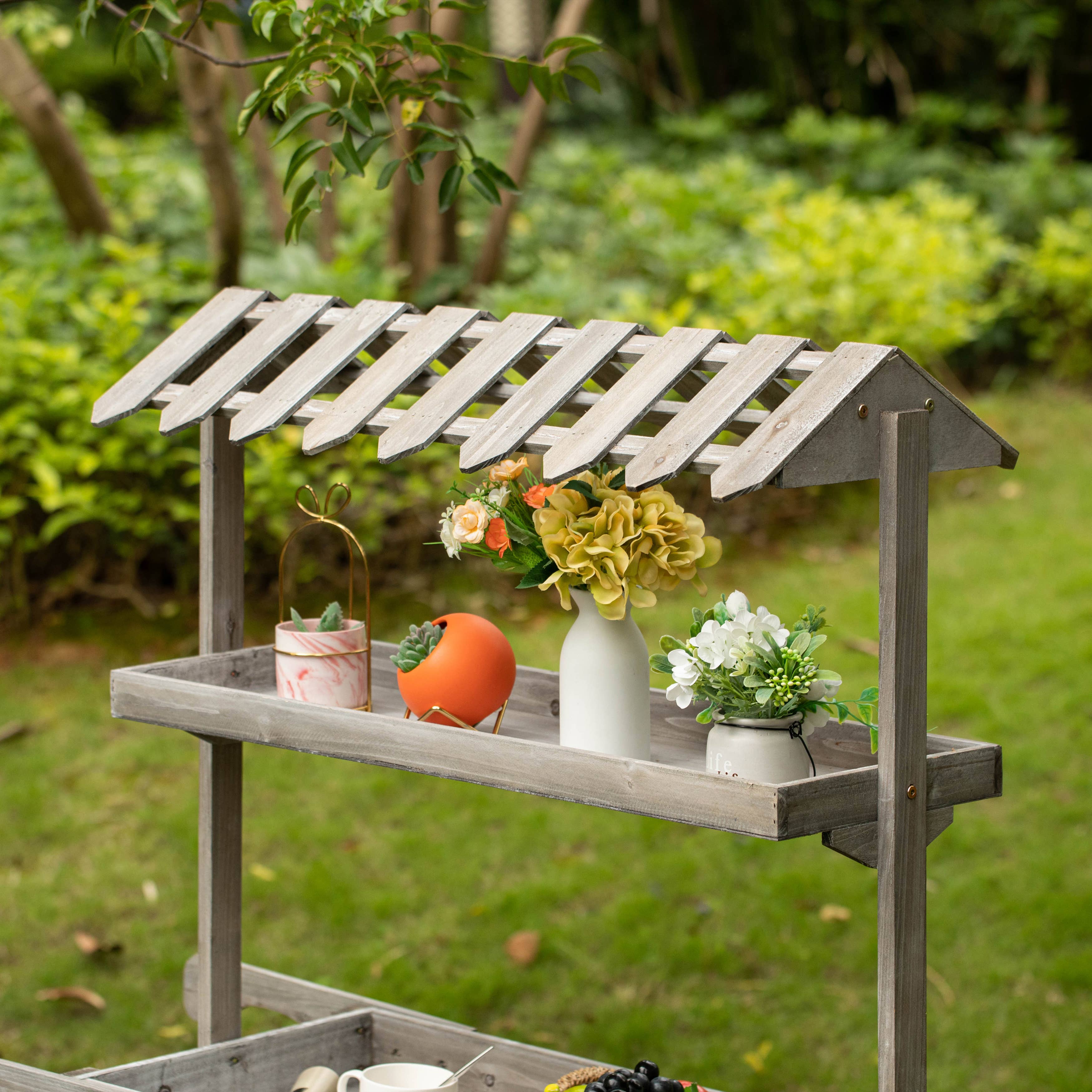 Quickway Imports - Wholesale Bar Cart - Antique Rustic Solid Wood decor Display Rack Cart, 3 Tier6