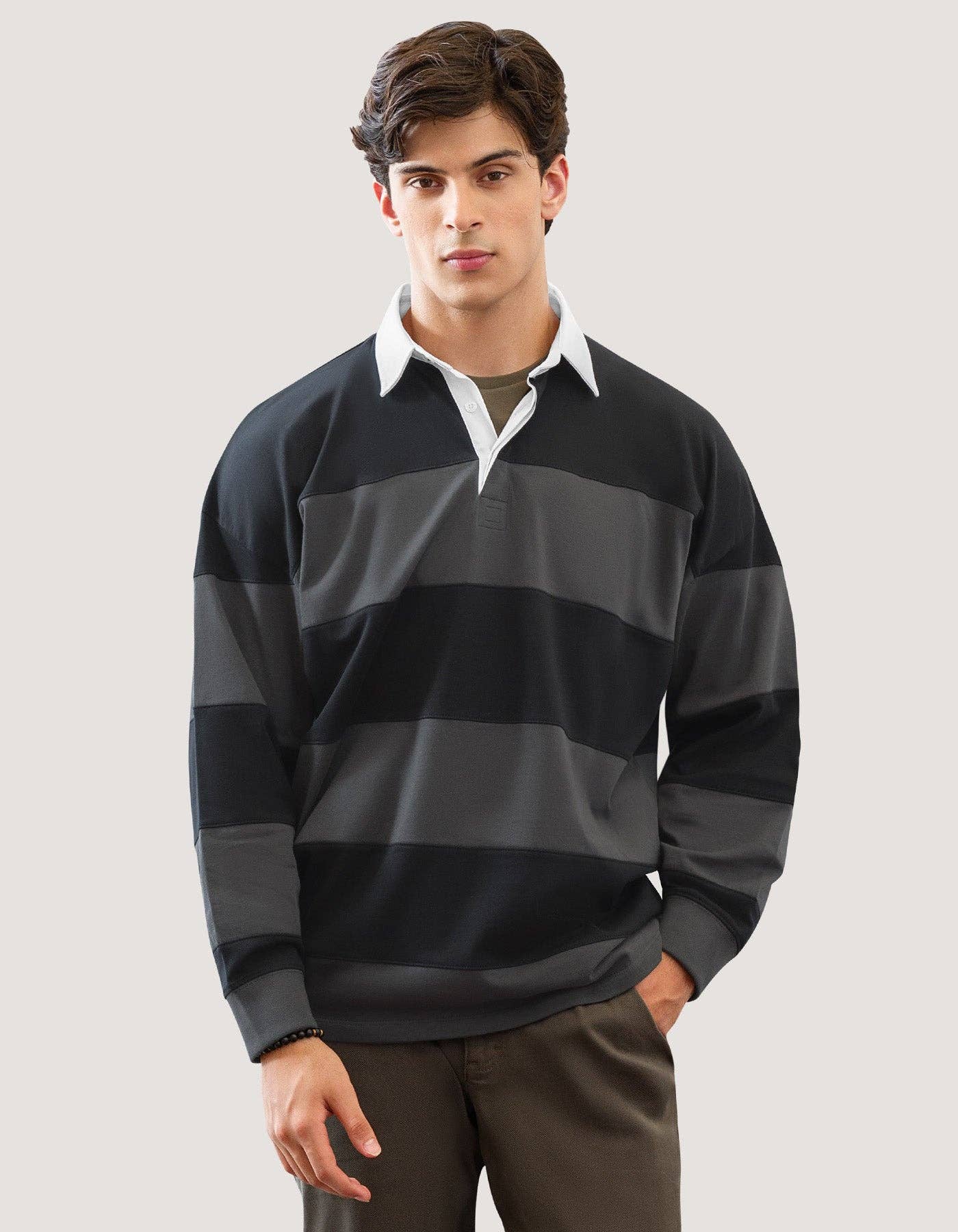 Brian Oak Limited – wholesale Polo – Men’s – Black Striped Oversized Rugby Shirt