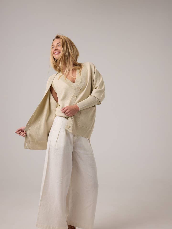 Aspen Lurex Cardigan - Gold for wholesale by Lanhtropy