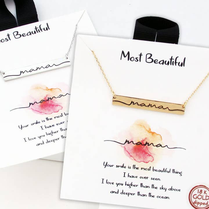 Gold Dipped Mama Engraved Bar Pendant Necklaces for wholesale by Fashion City