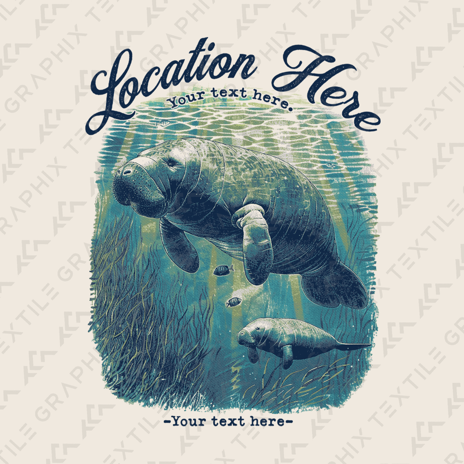 Textile Graphix - Wholesale Screen Printed T-Shirt - Women's - Vintage Manatee Tee – Customizable Ocean Wildlife Graphic3