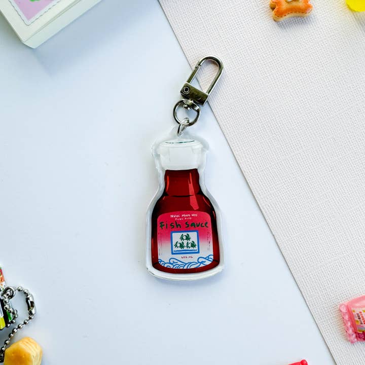 Fish Sauce Double-sided Acrylic Keychain with Epoxy for wholesale by PekoPuff