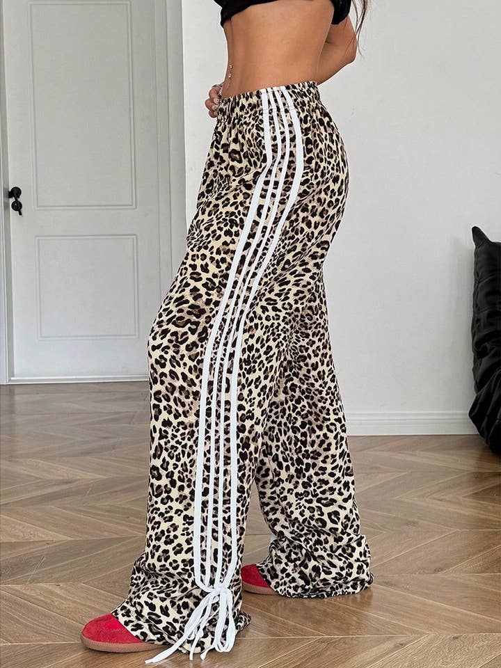 Rosa Clothing - Wholesale Pants - Women's - Cheetah print bow tie detail trousers