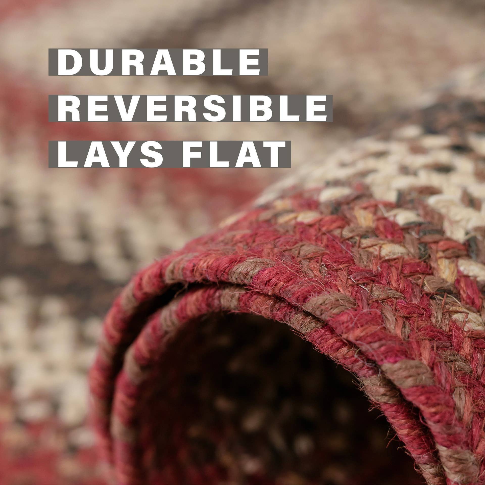 Homespice Decor – wholesale Matta – Chester Röd Jute Flätad Matta, Vändbar & Icke Fällande3