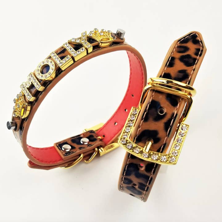 House of FurBaby - Vente Collier – chat et chien - Collier pour Animaux Personnalisé | Guépard, Or Bling
