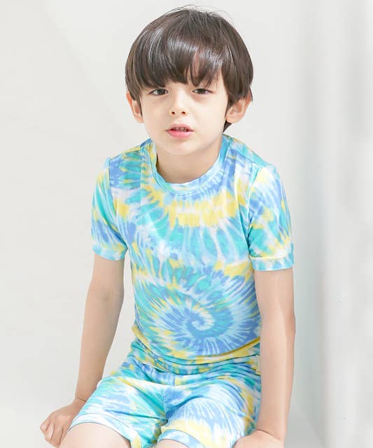 Jaune Bleu Pyjama à manches courtes en bambou teinté jaune et bleu en vente sur Faire2