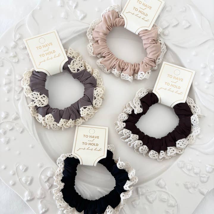 Lace Trim Scrunchie – Soft, Sweet, & Timeless (GONO) for wholesale by LoveLina