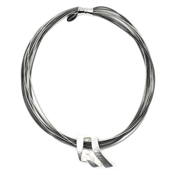 Sea Lily - Wholesale Pendant/Charm Necklace - L66F Short Silver/Slate Multi Strand Necklace With Hammered
