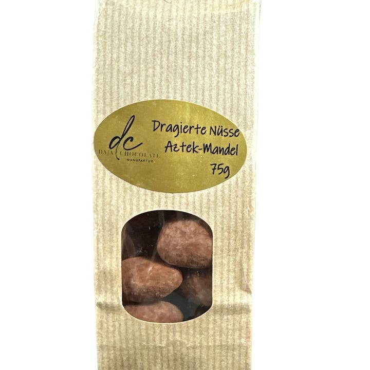 ”Aztek” belagda mandlar i en 75g påse för wholesale av Daja Chocolate