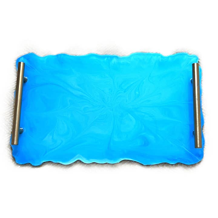 Blue Resin Handmade Large Wavy Rectangular Serving Tray for wholesale by Face It Home Decor
