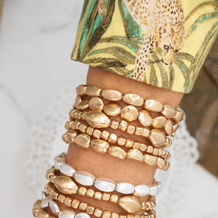 PennyLine inc - Wholesale Beaded Bracelet - Boho Gold and silver Beaded Bracelets stack of 5