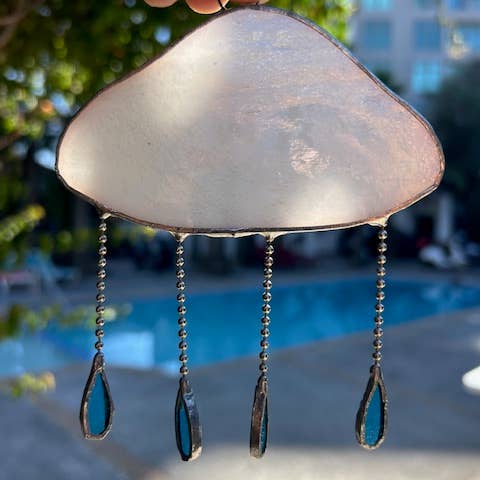 Stained glass stars and Talavera - Wholesale Suncatcher - Handmade Cloud Stained Glass Suncatcher with Raindrop Charms9