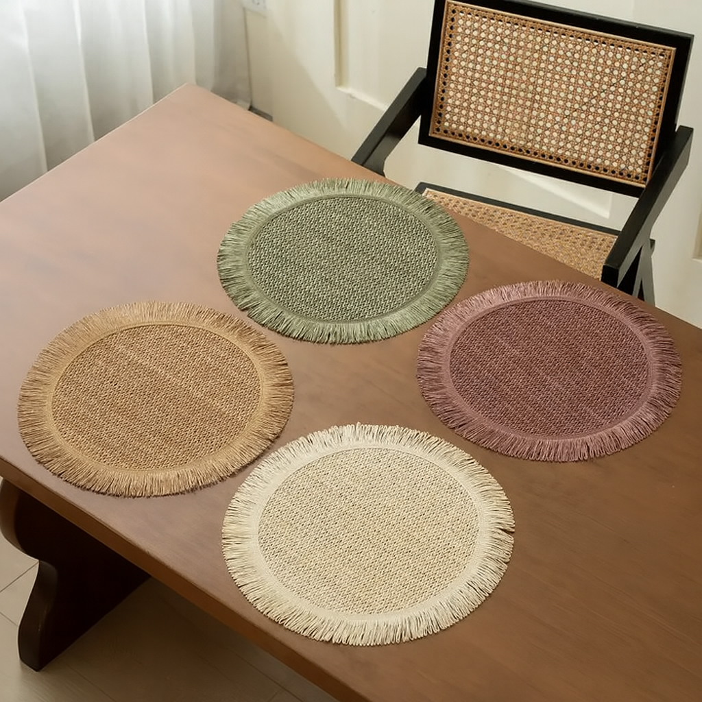 Fennco Styles - Wholesale Placemat - Braided Woven 15" Round Placemat with Fringe3