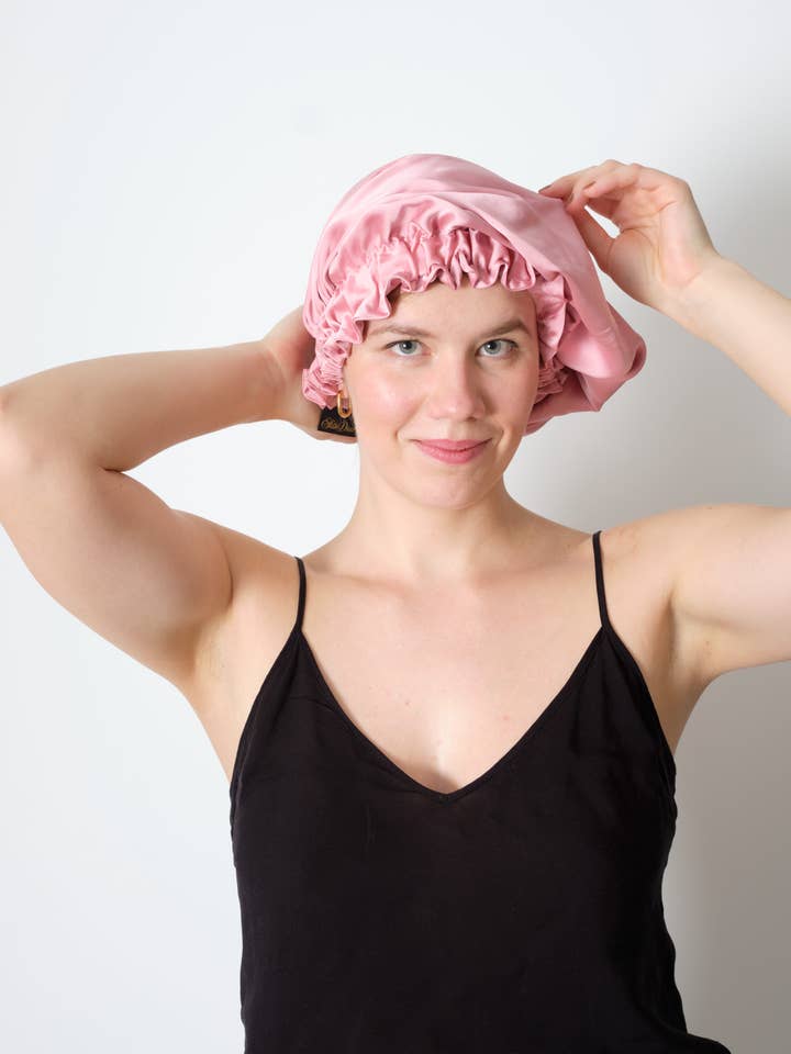 Pink Mulberry Silk Bonnet/Hair Turban/Sleep Bonnet for wholesale by Silk Diversity