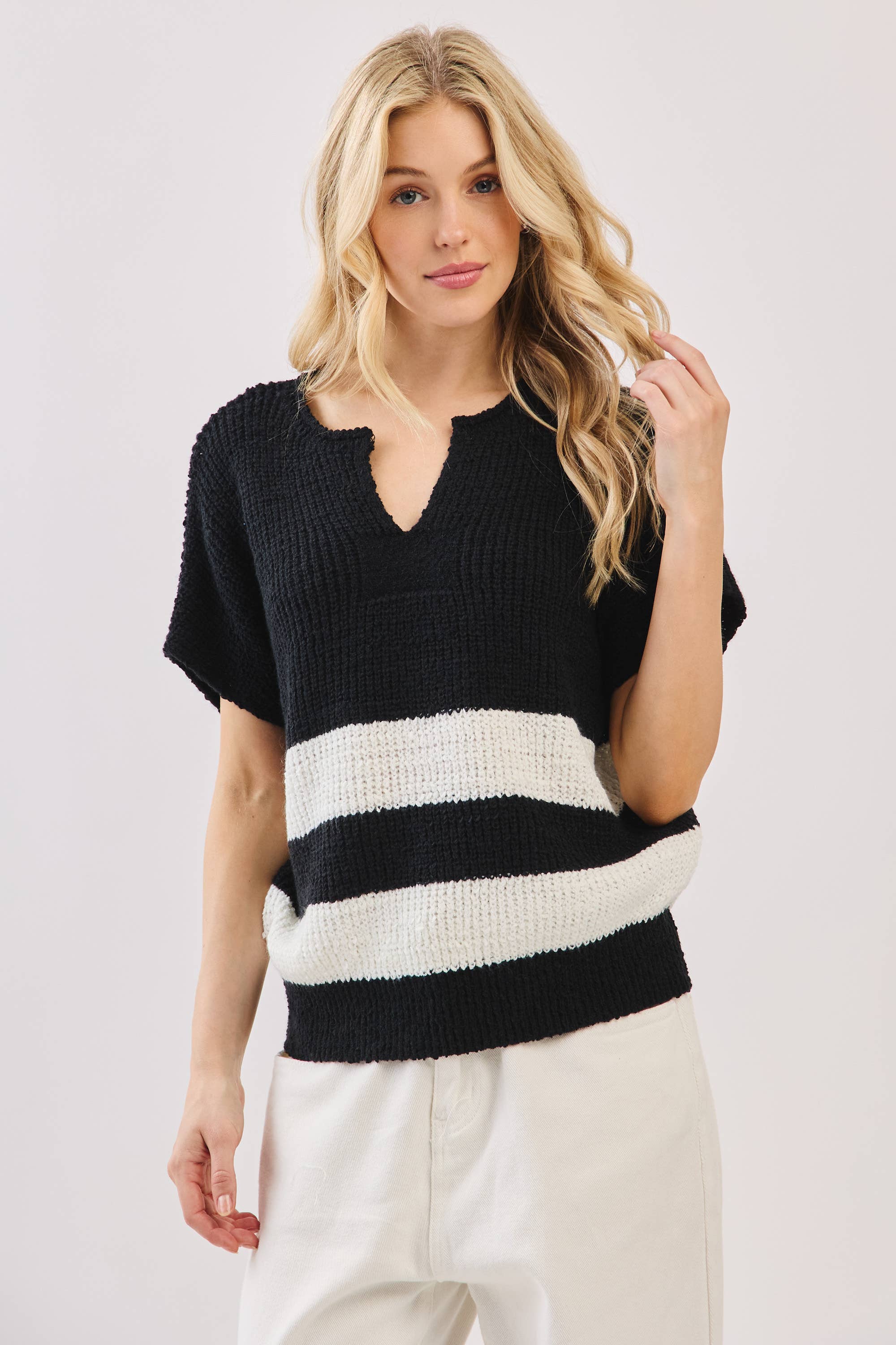 Sewn and Seen - Wholesale Knit Sweater - Women's - Stripe Knit Sleeveless Sweater18