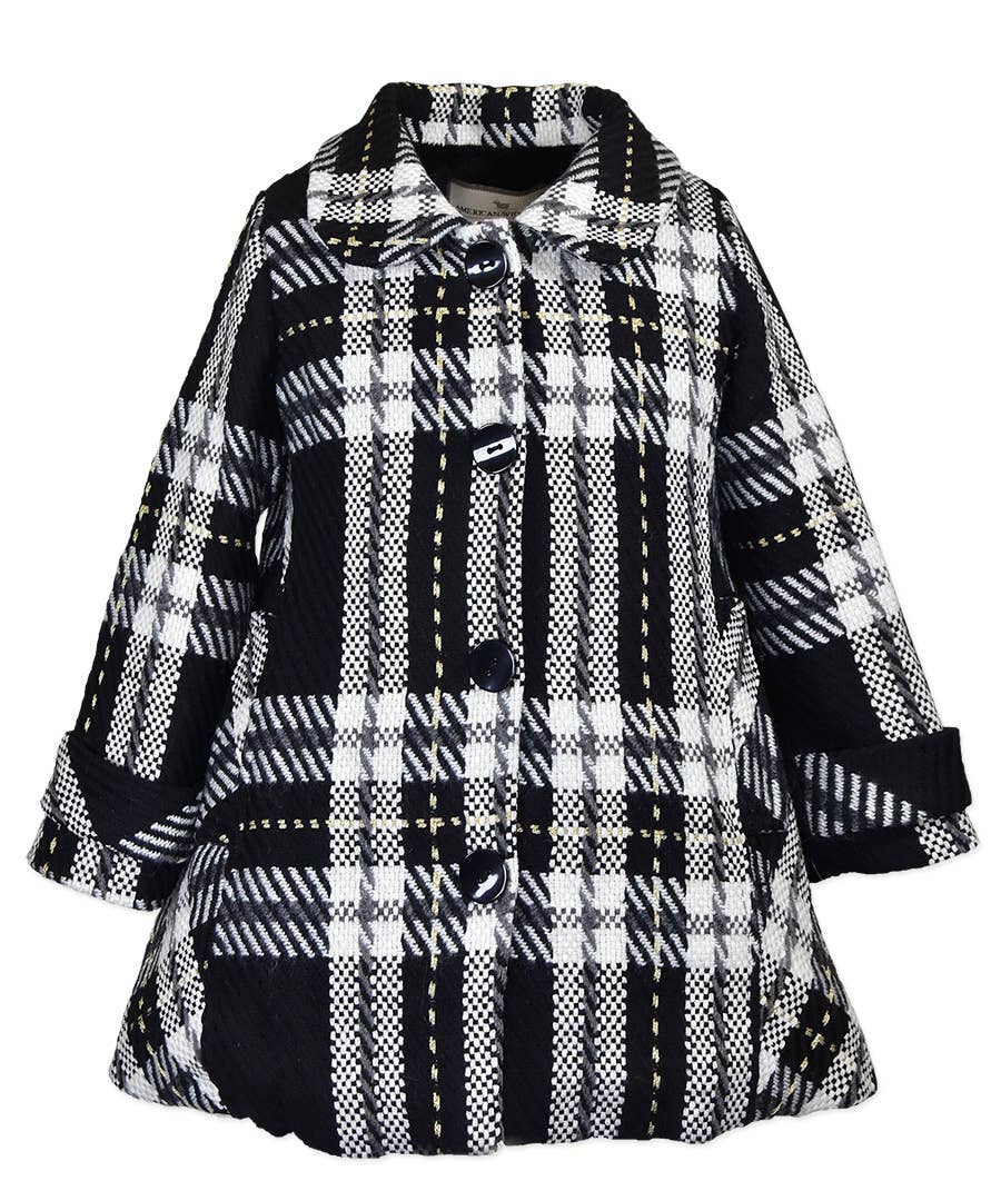 Widgeon Little Girls' Black and White Coat with Contrast Buttons 
