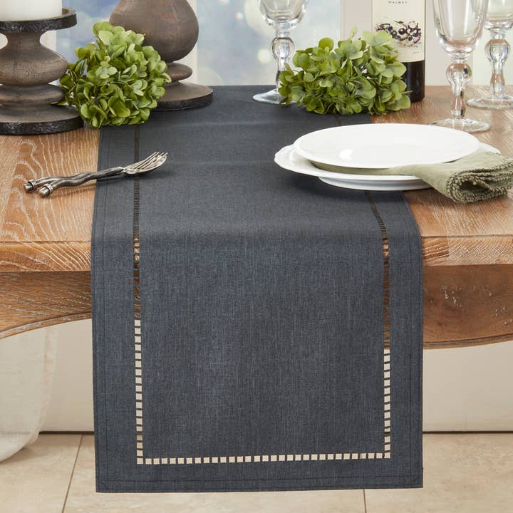 Black Laser-Cut Hemstitch Table Runner for wholesale by Fennco Styles