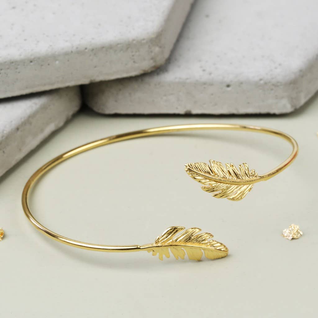 Lisa Angel - Wholesale Cuff Bracelet - Gold Feather Bangle2