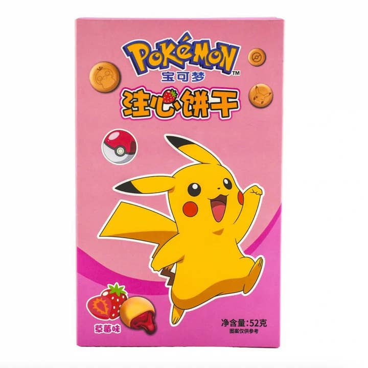 Pokémon Strawberry Filled Cookies (52g) (China) 12-Pack for wholesale by Pops Distro Inc
